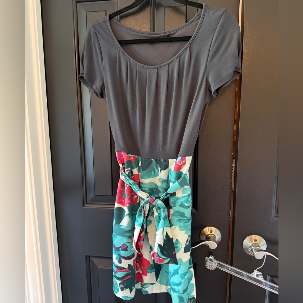 The Limited Gray and Floral Midi Dress